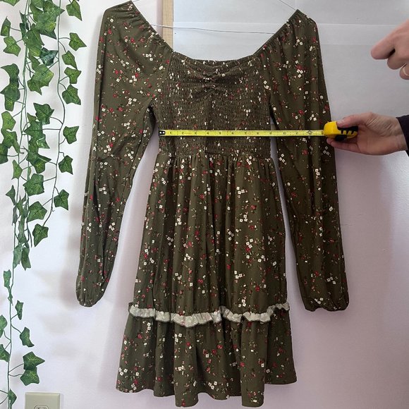 Women's Green Floral Mini Dress, size S - Picture 3 of 5